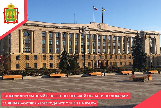 Консолидированный бюджет Пензенской области по доходам за январь-октябрь 2023 года исполнен на 104,8%